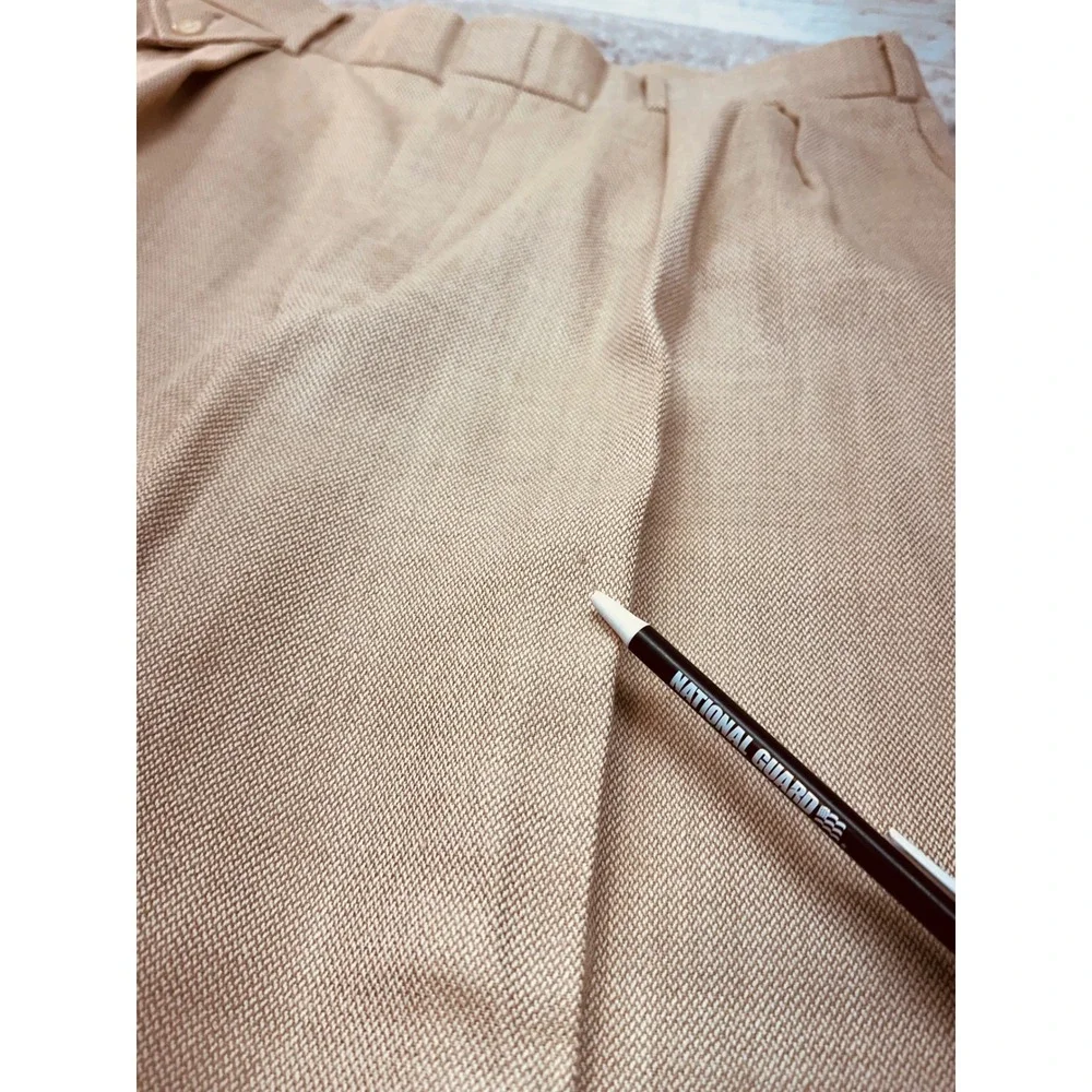 Polo Ralph Lauren Dress Pants Men 34x29 Tan Pleated Cuffed Basketweave Vintage
